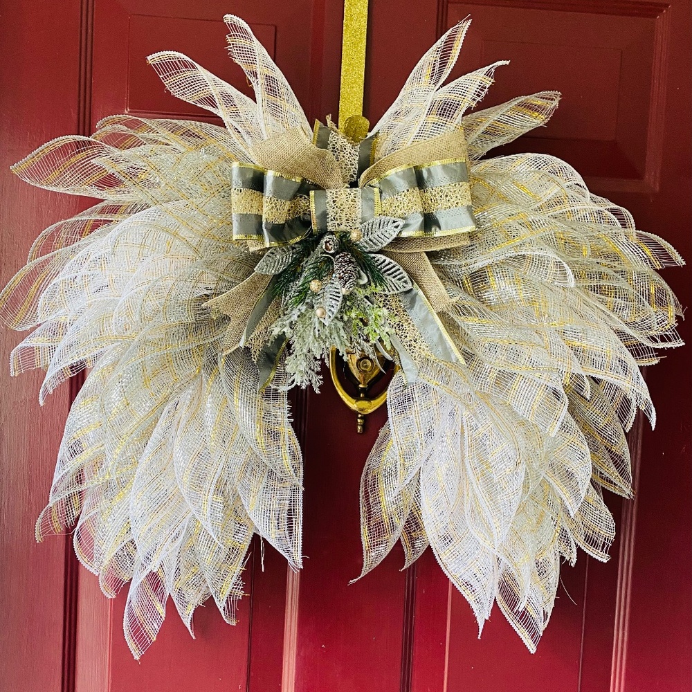 Handmade Deco Mesh Angel Wings Wreath